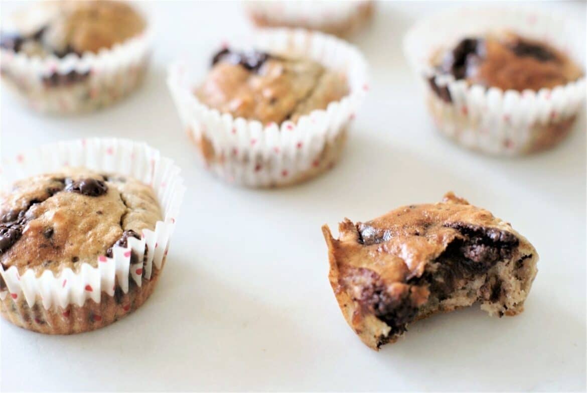 sunde mini banan muffins med moerk chokolade
